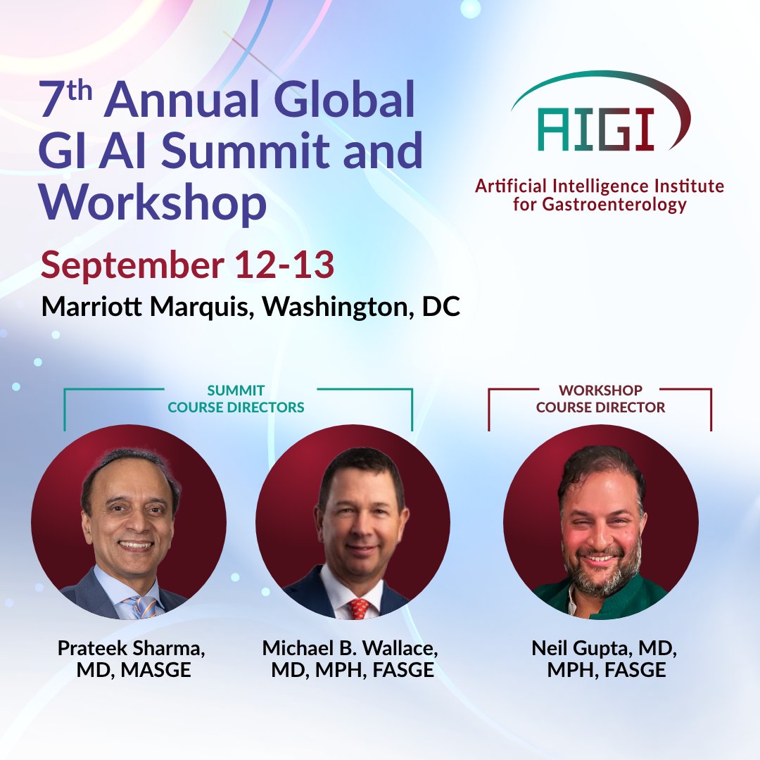 Be part of the movement shaping #AIinGI. 🤖 Don’t miss AIGI’s AI Summit Sept. 13 in D.C.—and the brand-new workshop Sept. 12! Learn what works from Course Directors Drs. Sharma, Wallace &amp; Gupta. Sign up for the summit, workshop or both! hubs.ly/Q03qchYk0 #AI #GITwitter