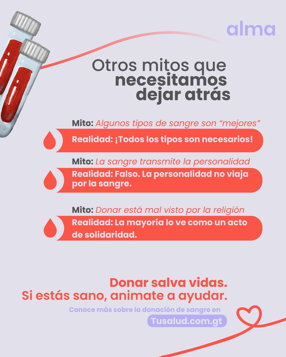 ¿Verdad o mito? Descubrí la verdad detrás de algunos mitos sobre la donación de sangre. 👍🏼🩸👎🏼 #DonaSangre #donaciondesangre #Guatemala