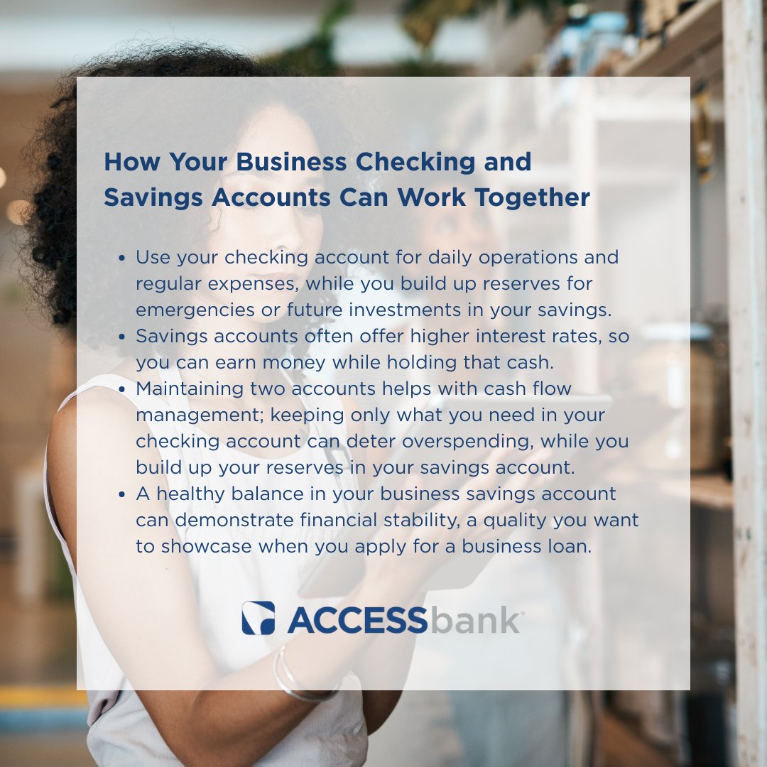 Should you open a checking account or savings account for your business?

Why not both!

Each account type has its own unique features. Having both allows you to manage your finances more strategically. #BusinessBanking #Omaha #Nebraska