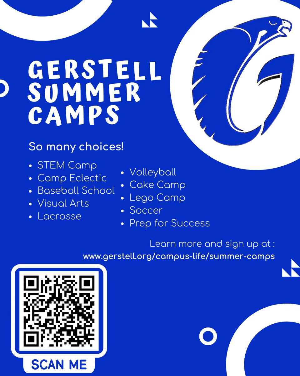☀️ Summer Fun Starts Here at Gerstell!
From sports to STEM, leadership to adventure—our summer camps have something for everyone.
📅 Limited spots available—register today!

Scan the QR code or visit loom.ly/8nDJtq0 to learn more.