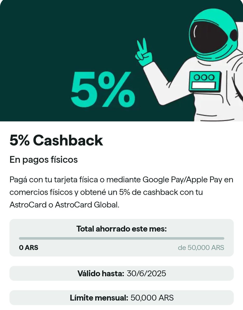 MilleristaBlog's tweet image. 💳 Hay que felicitar esta campaña de @astropay_latam con su tarjeta (débito) 🐐🇦🇷🏆.
Vine por el cashback y los reintegros, vamos a ver si me quedo.
(hay promo con @SmilesOficialAR cada tanto).
