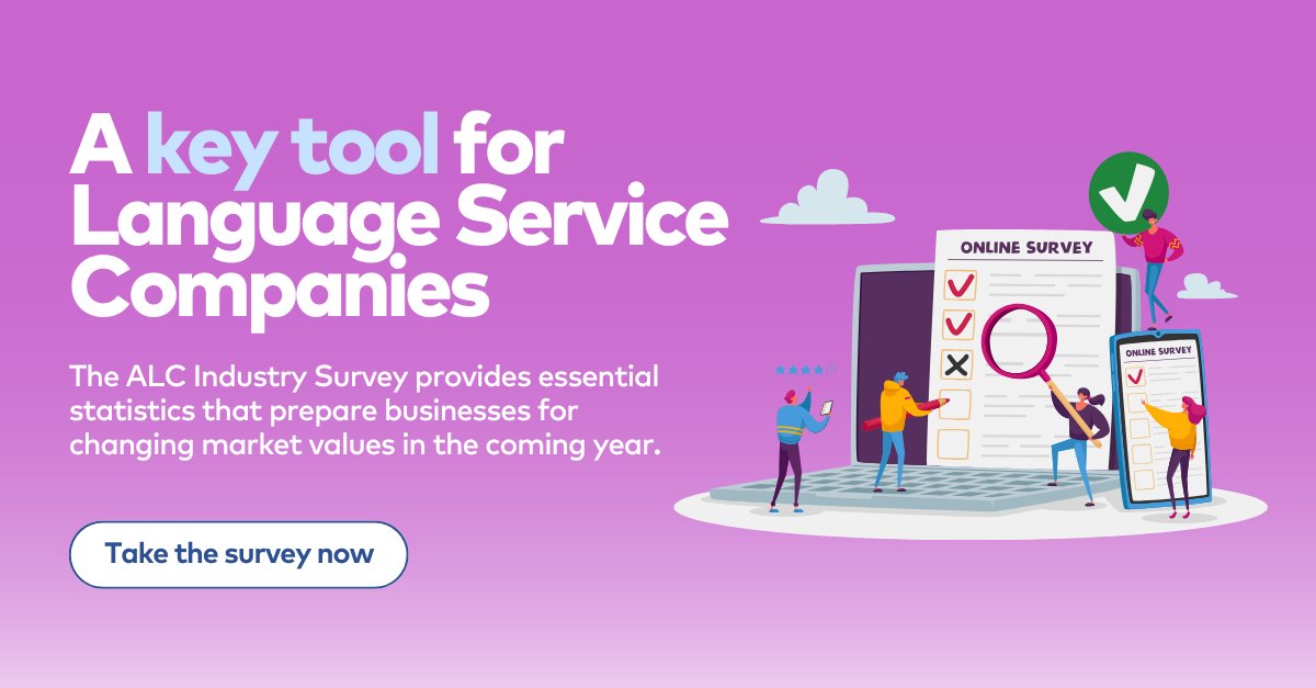 Take part 🧑‍💻 in the 2025 #ALC Industry Survey 👉 
alcus.org/page/2025Indus…

This annual survey by the Association of Language Companies is a vital benchmarking tool designed for Language Service Company owners. It only takes 30 minutes to complete — and the benefits are lasting.