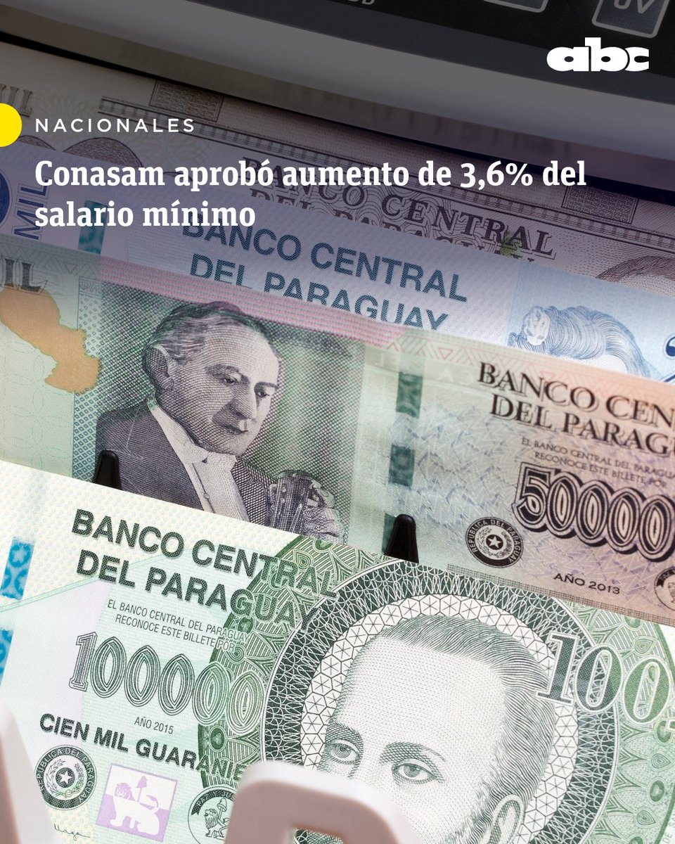 #AHORA| El Consejo Nacional de Salarios Mínimos aprobó un aumento del 3,6% sobre el monto mínimo mensual que perciben los trabajadores.

🔸 Esto equivale a G. 100.739 y estaría vigente desde el mes de julio.

🔸 Se aguarda respuesta del Poder Ejecutivo.

📲