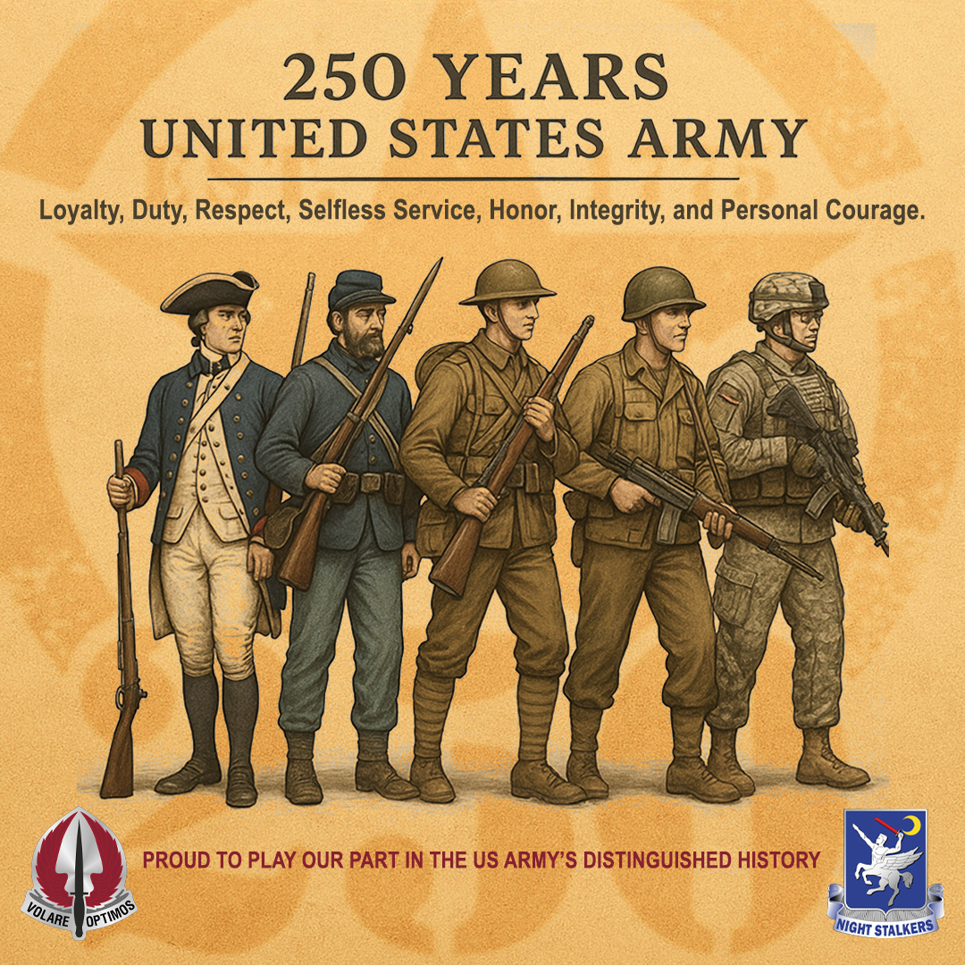 usasoac's tweet image. This weekend, the United States Army will celebrate it's 250th Anniversary. It was formed on June 14, 1775. We are proud to have contributed to the United States Army's proud & distinguished history.
#GoArmySOF #USASOAC #Go160thSOAR #NSDQ #ArmyAviation #ArmyValues #NSDQ