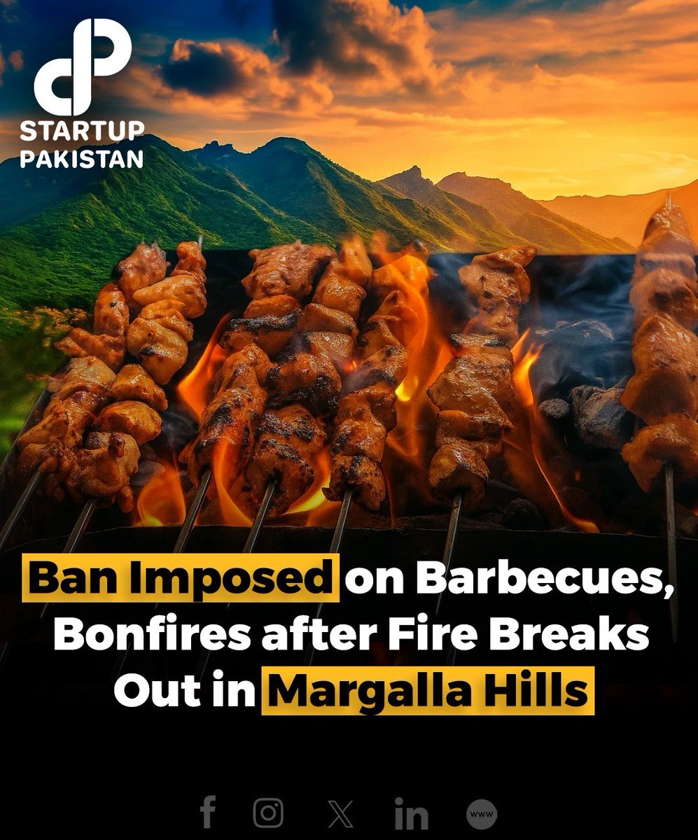PakStartup's tweet image. A fire bro_ke out in Margalla Hills, prompting the Islamabad administration to de_ploy over 50 personnel for fi_refig_hting. 

#MargallaHills #FireB@n #Islamabad #BarbecueBan #WildfireSafety #Section144