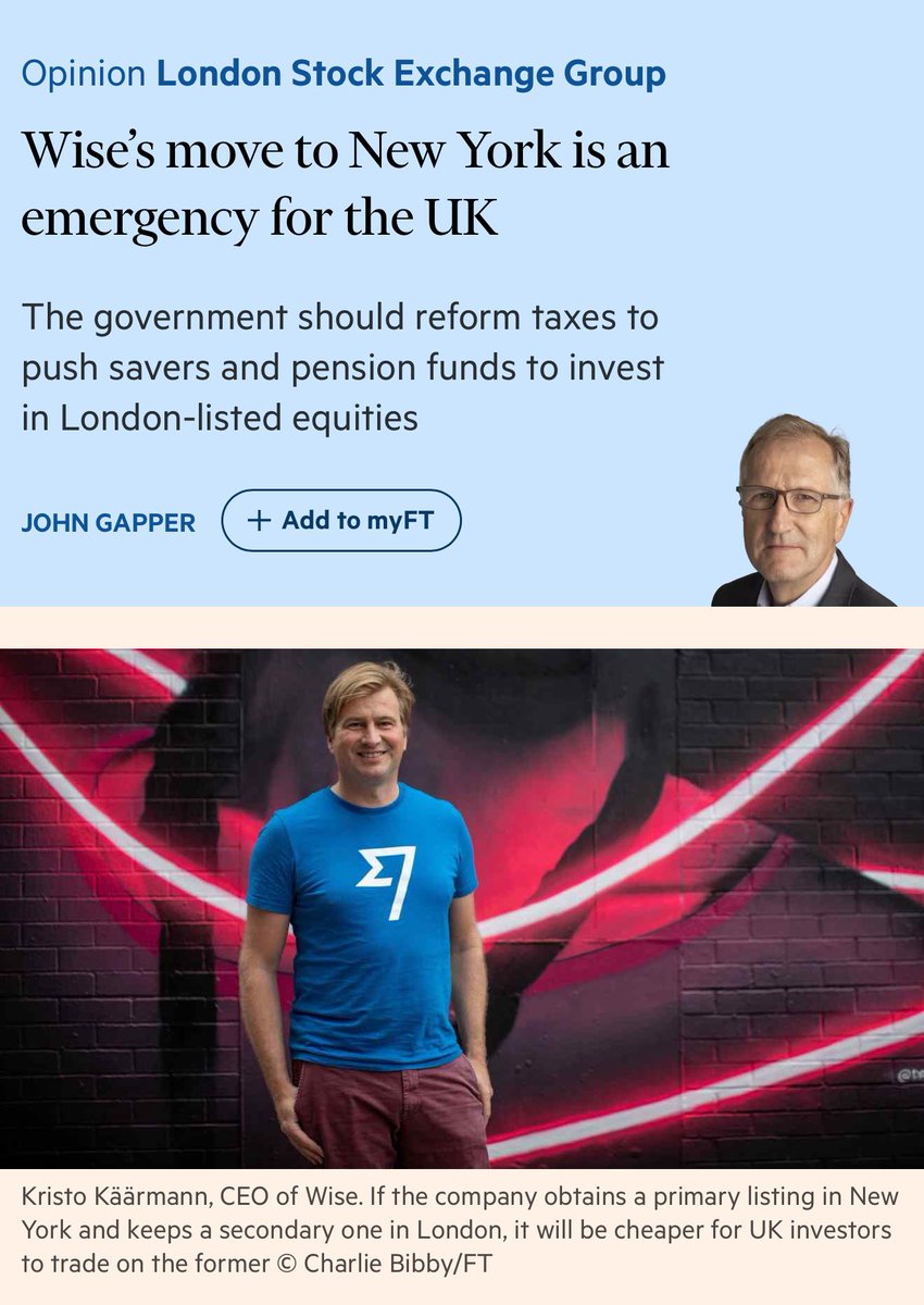I was deeply disappointed by the poor coverage of Wise's departure from the LSE for the Nasdaq.

But at least one person gets it.

The only way the UK economy will grow is by scaling and listing successful technology companies.

That's the fundamental difference between the US