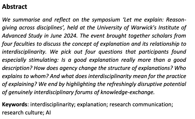 My article with Dr.Simon Gansinger is out. Reflecting on the interdisciplinary symposium ‘Let me explain: Reason-giving across disciplines’, we explored questions around the relationship between explanation and interdisciplinarity 
shorturl.at/PL2tg