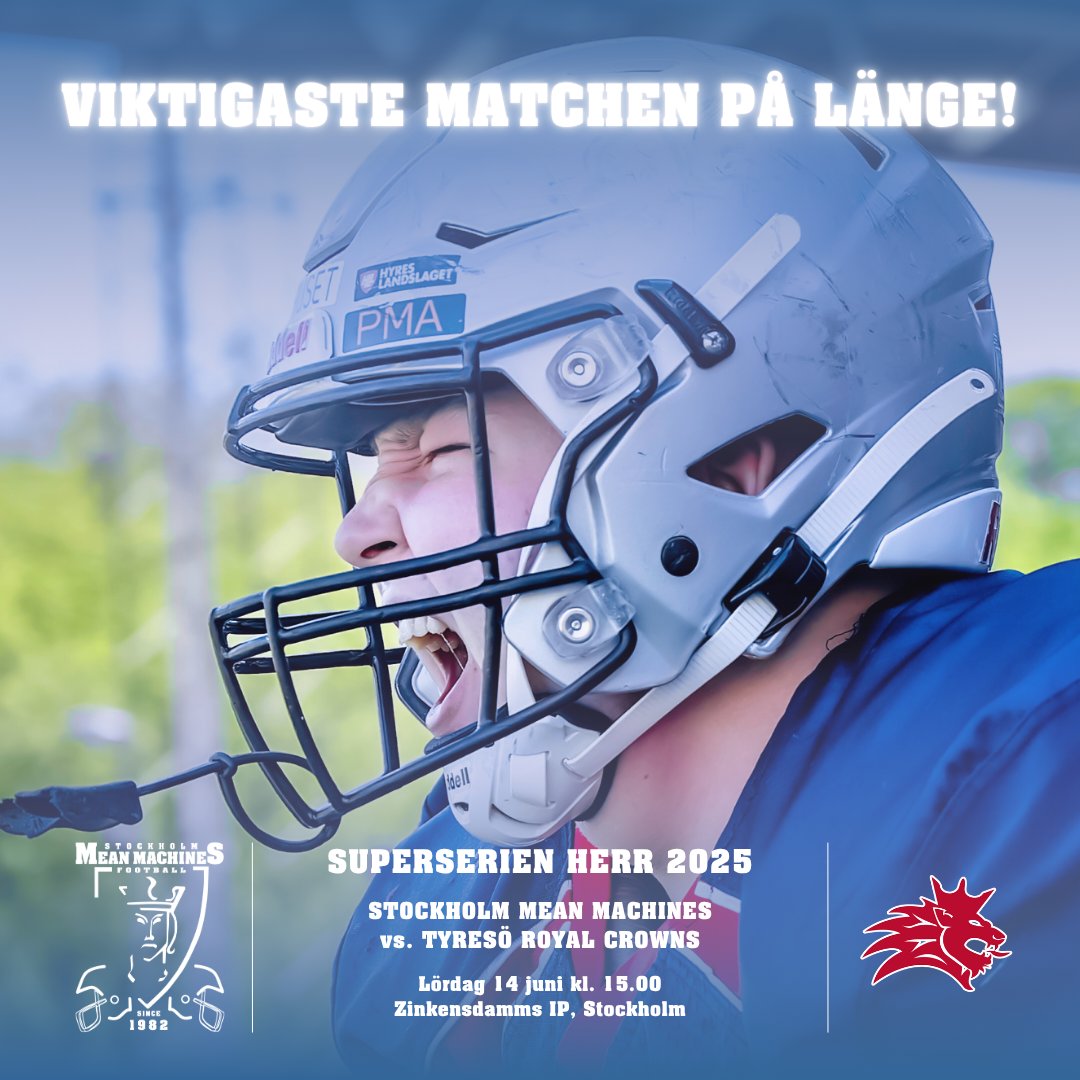 En slutspelsplats står på spel när Stockholm Mean Machines tar emot Tyresö Royal Crowns på Zinkensdamms IP lördagen den 14 juni. Välkommen att ta del av dramatiken – avspark klockan 15.00! meanmachines.se/nyheter/?ID=28… Foto: Fredrik Boström #GoSMM