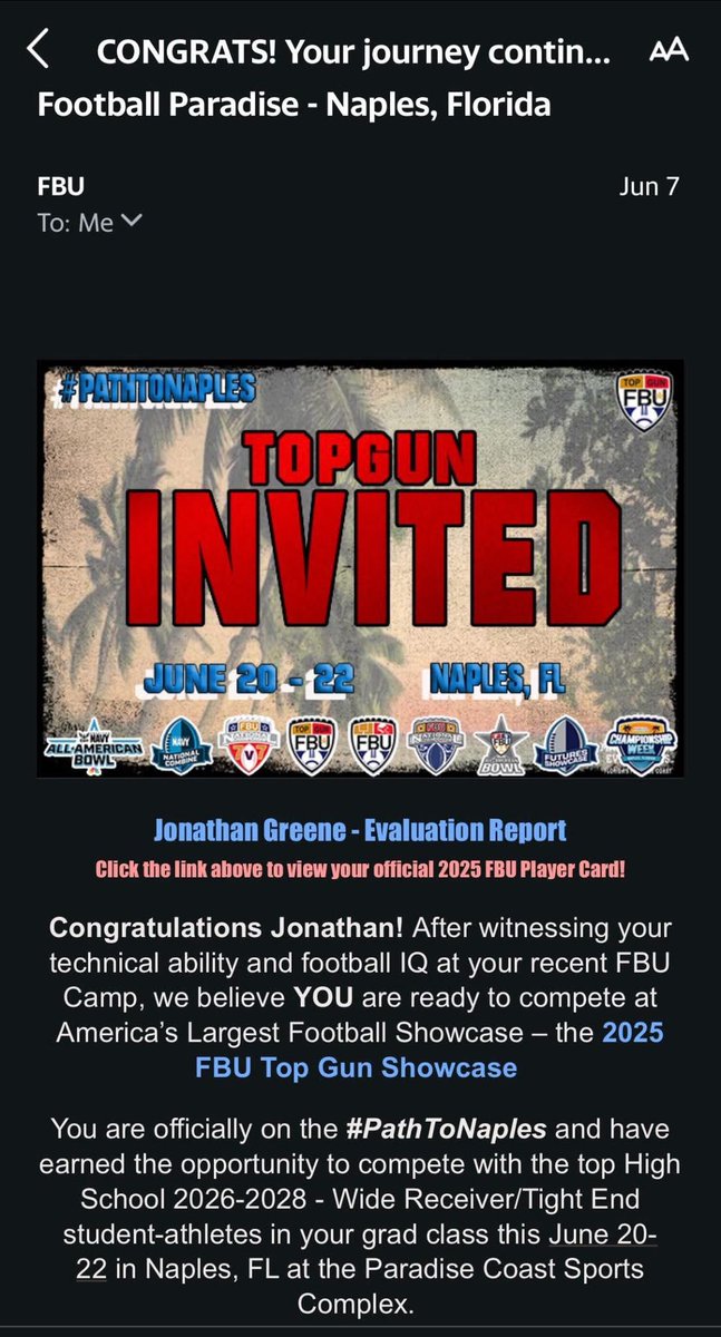 JonathanJGreene's tweet image. Had a great experience at the regional @FBUcamp. Earned Top Gun &amp;amp; invitation to Florida National Showcase &amp;amp; recognized as a top WR C/o 2028 
@FbuAustin @AWilliamsUSA @FBUAllAmerican @Storm24Tx @thecoachwade @CoachDPearce @_CoachSamson