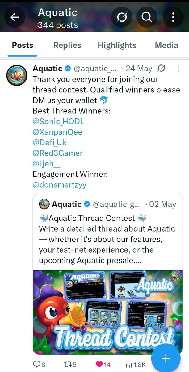 A very rug project.

<a href="/aquatic_game/">Aquatic</a> announced a thread contest 

People participated. Of course, people will.

There had the audacity to announce winners and slided them all.

Just like this one...there are about to do. 

Very rug. 

<a href="/donsmartzyy/">Don 🥷</a>