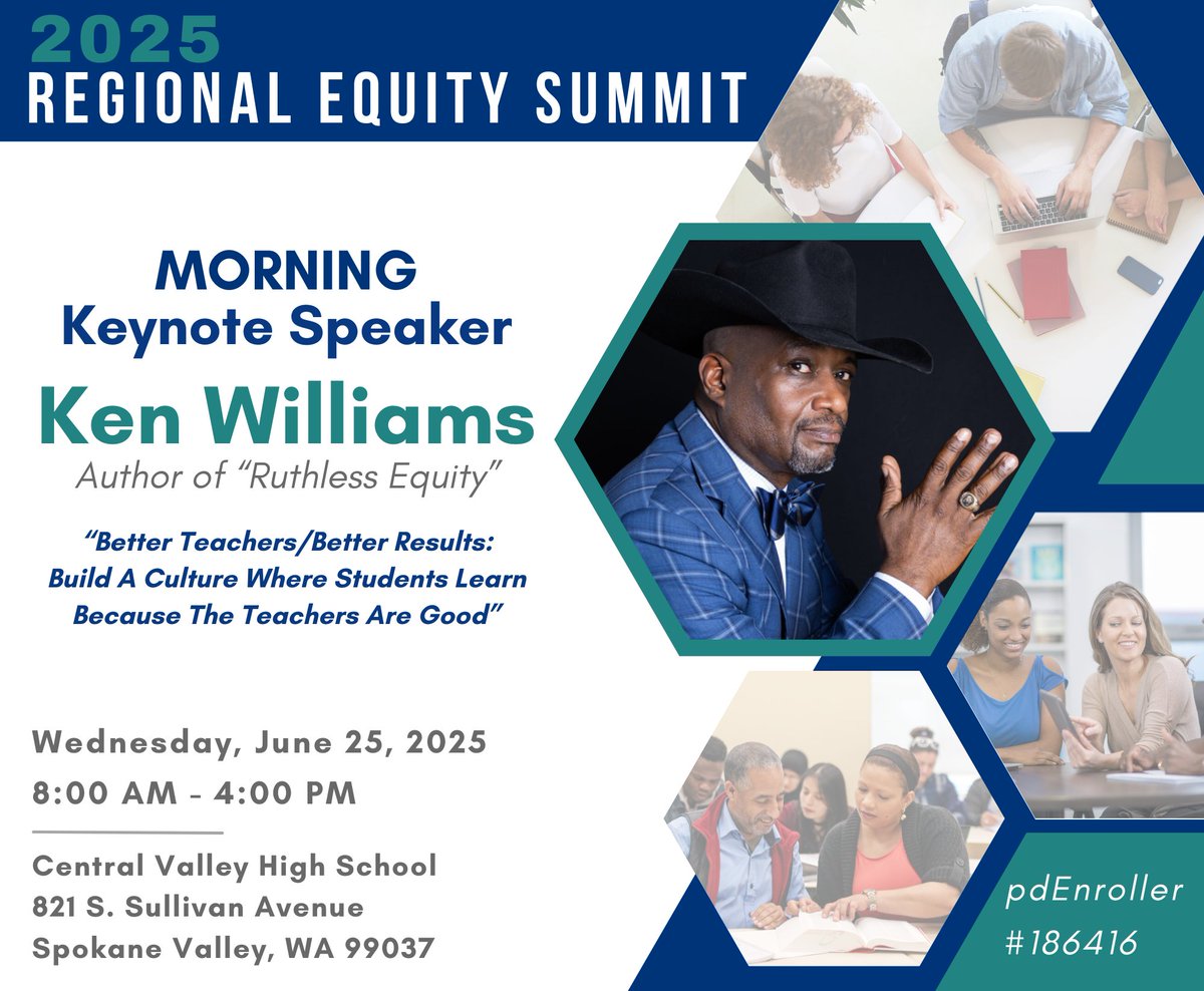 🔥 Kick off the 2025 Regional Equity Summit w/ keynote Ken Williams (<a href="/unfoldthesoul/">Ken Williams</a>), author of Ruthless Equity!

📅 June 25 | Spokane Valley
🔗 Register: pdenroller.org/newesd101/cata…

#EquitySummit #WAedu #KenWilliams #NEWESD101 <a href="/AWSP_Principals/">AWSP</a> <a href="/wa_esds/">Washington AESD</a> <a href="/wssda/">WSSDA</a>