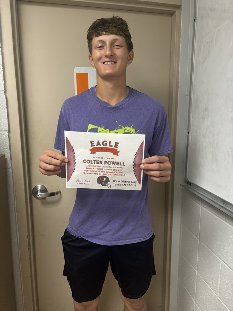 Our Eagle of the Week is Colter Powell! 

Colter has truly shined as a senior leader this week, holding others accountable and taking command of the offense on the field. We are very excited for everything Colter brings to the table for our program. Go Eagles!