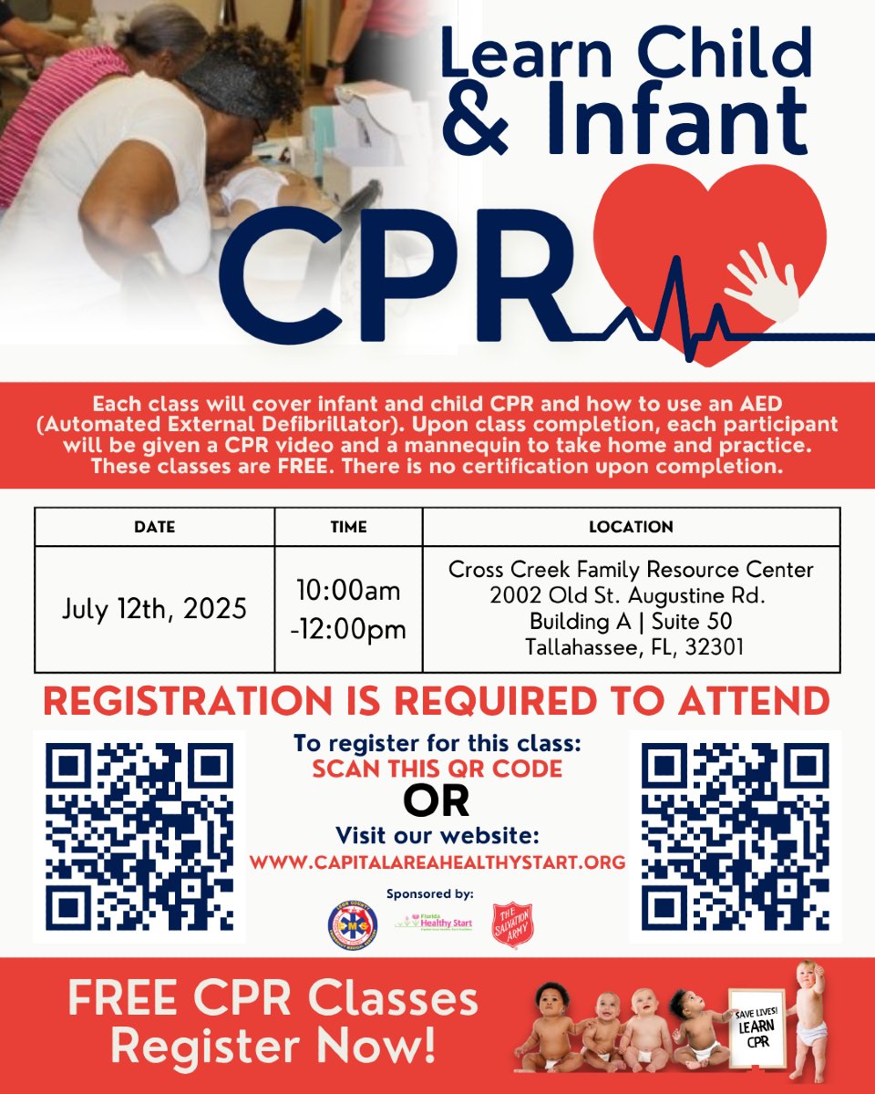 CAHealthyStart's tweet photo. Mark your calendars and join us on July 12, 2025, from 10 AM to 12 PM and learn lifesaving skills that could make all the difference with children.

📲 Registration is required before attending!
➡️ Visit the link in our bio or scan the QR code to secure your spot today! https://t.co/b4VMC0j1RQ