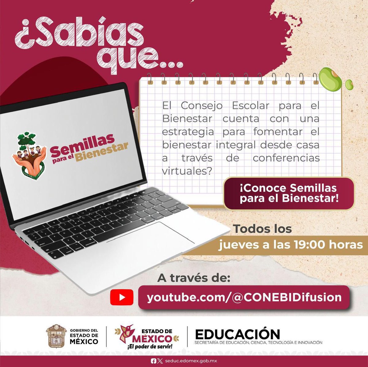 SeducEdoMex's tweet image. 🌱 “Semillas para el Bienestar” está presente con más herramientas para acompañarte en la educación y entorno familiar.
🗓️ Todos los jueves
⏰ 19:00 horas
👨‍👩‍👧 Madres, padres y personas tutoras
💻 youtube.com/@CONEBIDifusion

#SomosCONEBI