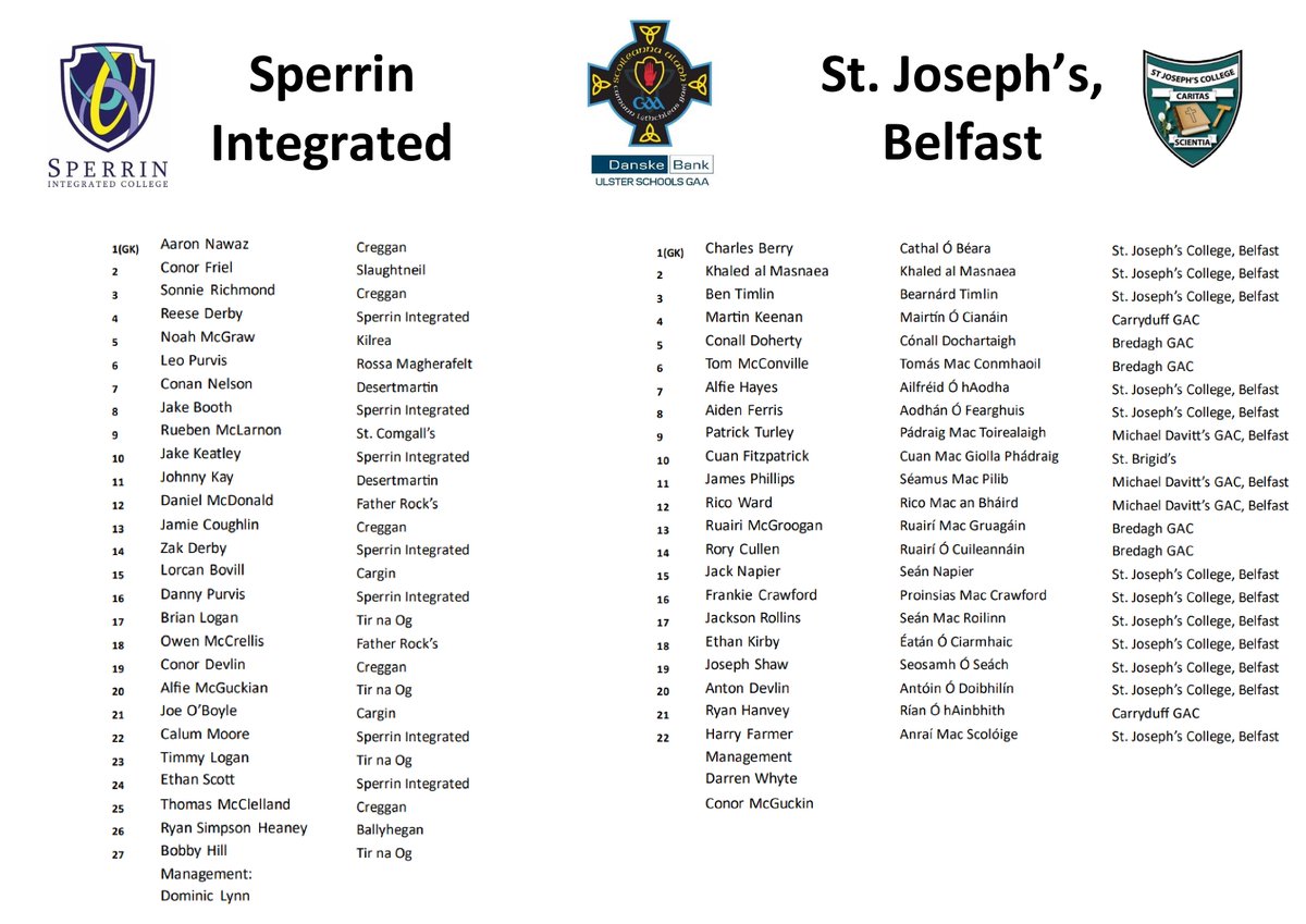 Ulster Schools GAA (@ulsterschools) on Twitter photo TEAM INFO
<a href="/DanskeBank_UK/">Danske Bank</a> Flynn Cup Final ๐
๐จ๐ฆ Sperrin Integrated College
๐ฉโฌ๏ธ St Joseph's, Belfast
๐๏ธMonday 16th June
๐12:30pm
๐Dunsilly
๐บTHIS GAME WILL NOT BE STREAMED, PLEASE DO NOT CLICK ON ANY LINKS! TEAM INFO
<a href="/DanskeBank_UK/">Danske Bank</a> Flynn Cup Final ๐
๐จ๐ฆ Sperrin Integrated College
๐ฉโฌ๏ธ St Joseph's, Belfast
๐๏ธMonday 16th June
๐12:30pm
๐Dunsilly
๐บTHIS GAME WILL NOT BE STREAMED, PLEASE DO NOT CLICK ON ANY LINKS!