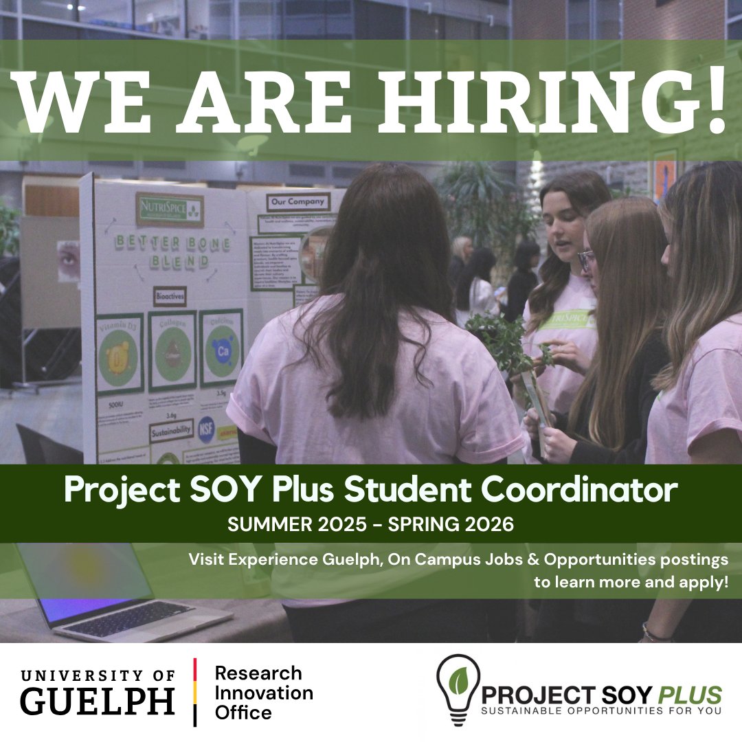 CreatedAtGuelph's tweet image. 💚 We're hiring! Join our office as a Project SOY Plus Student Coordinator. Lead a sustainability competition empowering student innovation 🌱
🗓️ Starts July 2025
📌 Apply by June 19 on Experience Guelph
🔗 bit.ly/4l71Tbh
#UofG #StudentJobs #Sustainability @ExpGuelph