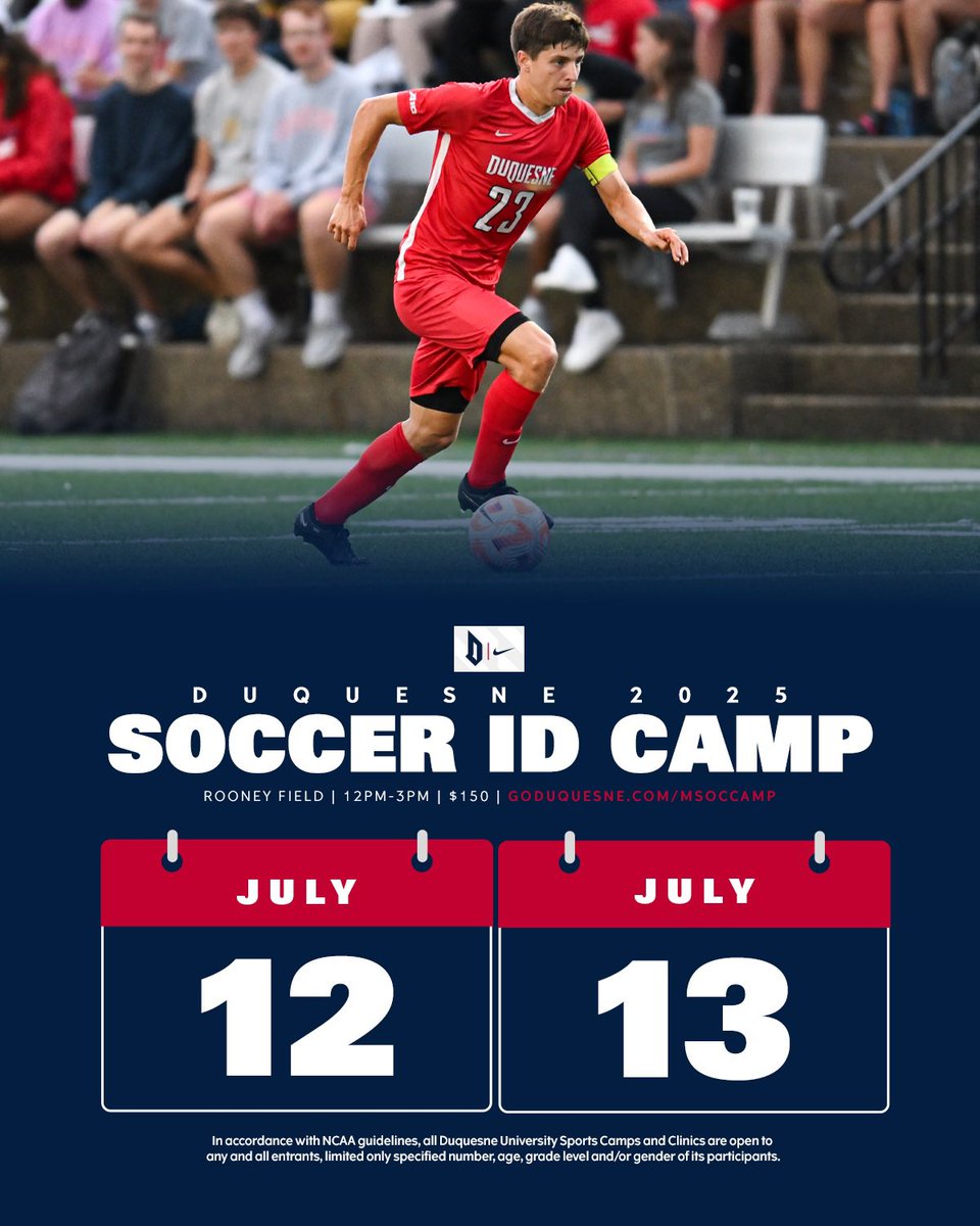 Join us for our July ID Camps!

🗓️: July 12 &amp; 13
⏰: 12-3pm
📍: Rooney Field
⚽️: $150 per day or $275 for both days

Register: bit.ly/42xlzND