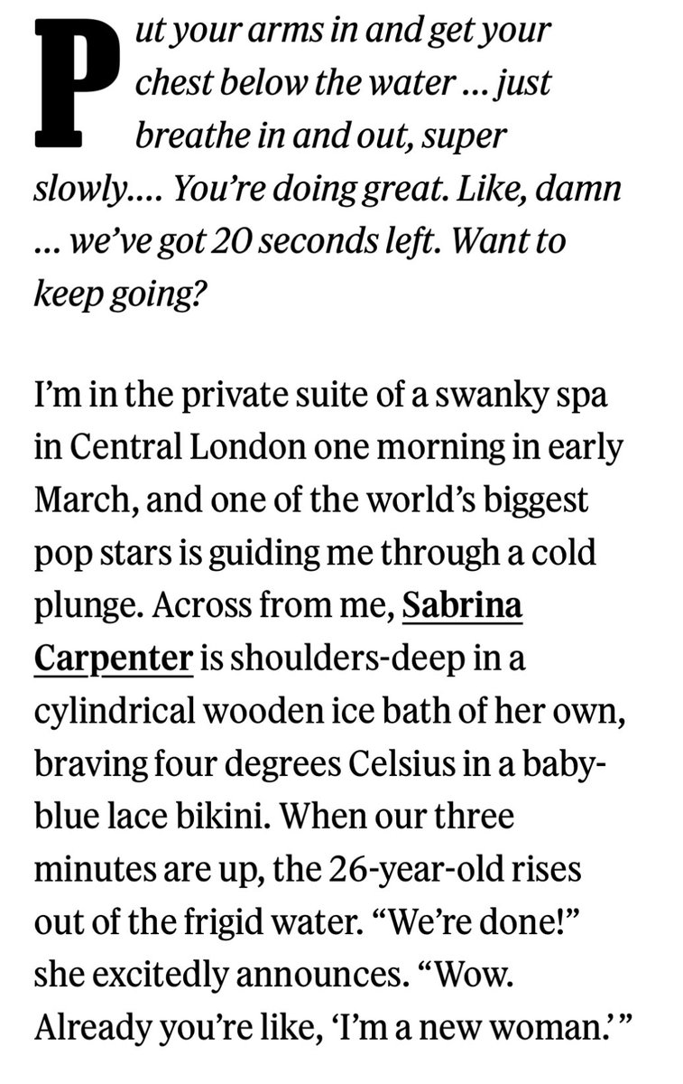 Hey men!! Flew to London to cold-plunge and sauna with Sabrina Carpenter, for the July/August Rolling Stone cover story. Featuring Dolly, ABBA’s Björn Ulvaeus, Jack Antonoff, and more 🧚 

rollingstone.com/music/music-fe…