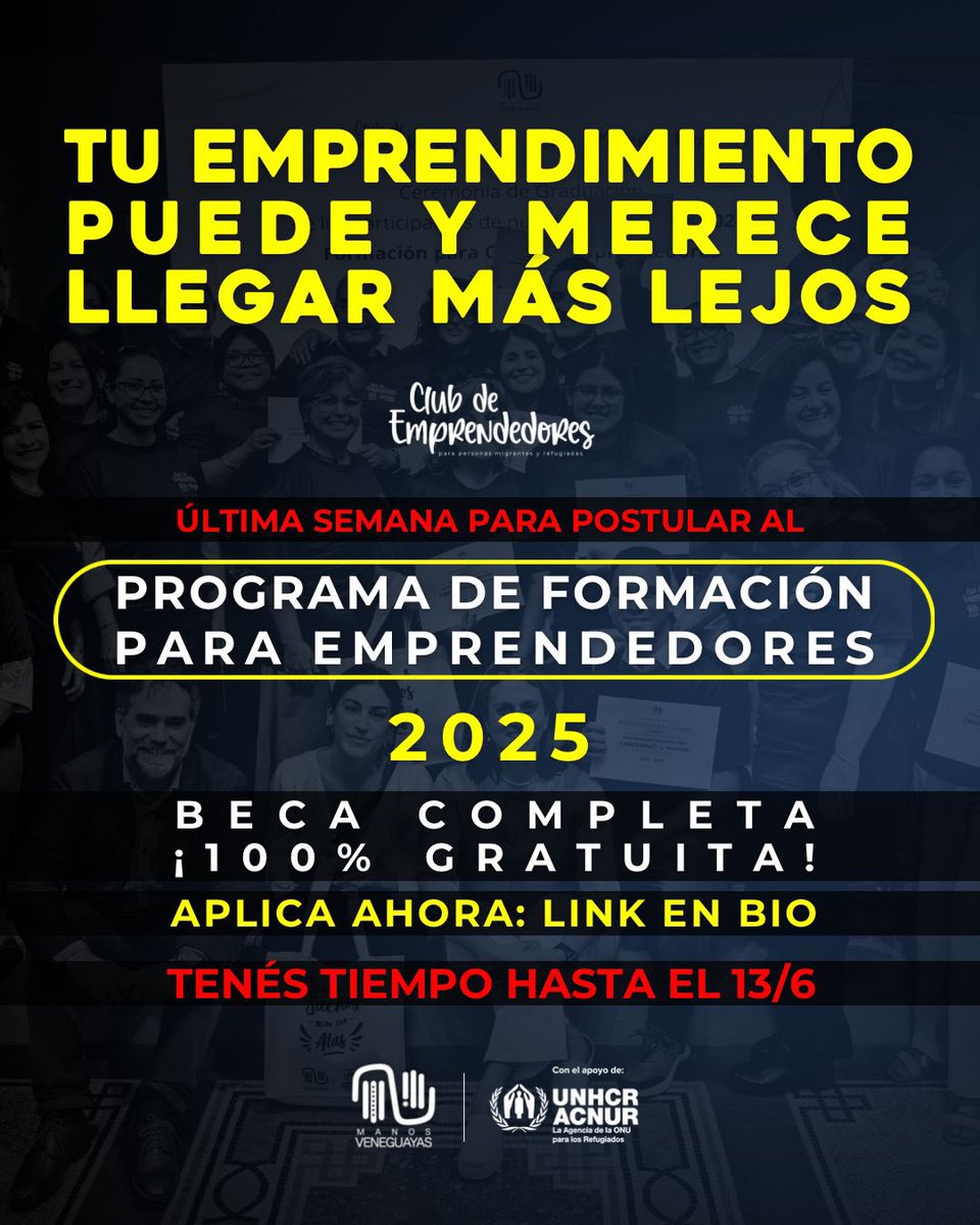 ⚠️ INSCRIPCIONES HASTA EL VIERNES 13/06/25. ⚠️

👉 ÚLTIMOS DÍAS.

Si tu emprendimiento tiene todo para crecer, pero le falta ese impulso…Este es el momento.

📣 Última semana de postulaciones para el Programa de Formación de Emprendedores 2025.

🗓️Iniciamos el lunes 23 de junio.