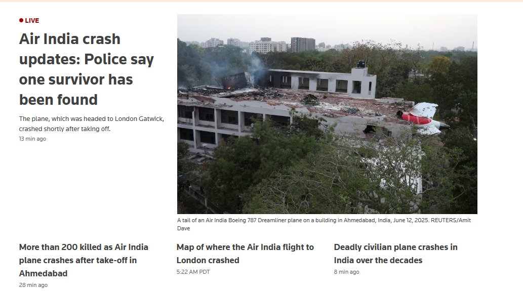 AI171Crash's tweet photo. 🚨 BREAKING: At least 290 people have been confirmed dead in the crash of Air India Flight AI171 near Ahmedabad, according to Reuters.

This marks one of the deadliest aviation disasters in India's recent history.

#AI171Crash #AirIndiaCrash #PlaneCrash #FlightAI171 #IndianPlaneCrash #AhmedabadCrash #Boeing787 #AviationNews #BreakingNews #EmergencyResponse