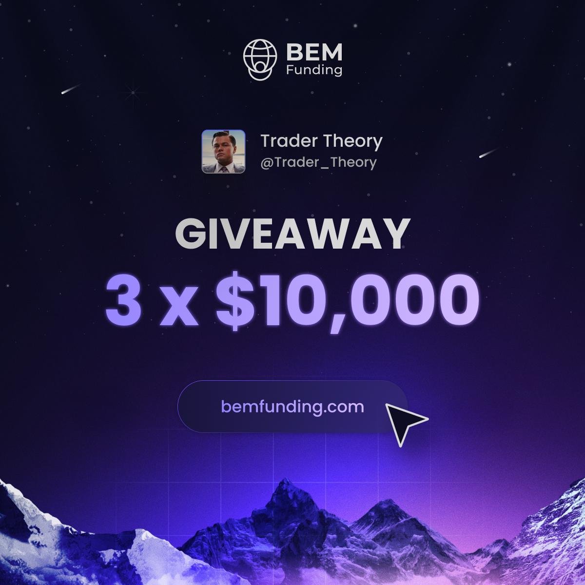 Trader Theory (@trader_theory) on Twitter photo 🚨 BEM Funding Giveaway 🚨
3 x 10k Challenge Accounts
Entry requirements:
1) Follow <a href="/BemFunding/">BEM Funding</a> and <a href="/Trader_Theory/">Trader Theory</a>
2) Repost this tweet
3) Like and tag 3 friends
Winners announced in 72 hours ⏳ 🚨 BEM Funding Giveaway 🚨
3 x 10k Challenge Accounts
Entry requirements:
1) Follow <a href="/BemFunding/">BEM Funding</a> and <a href="/Trader_Theory/">Trader Theory</a>
2) Repost this tweet
3) Like and tag 3 friends
Winners announced in 72 hours ⏳