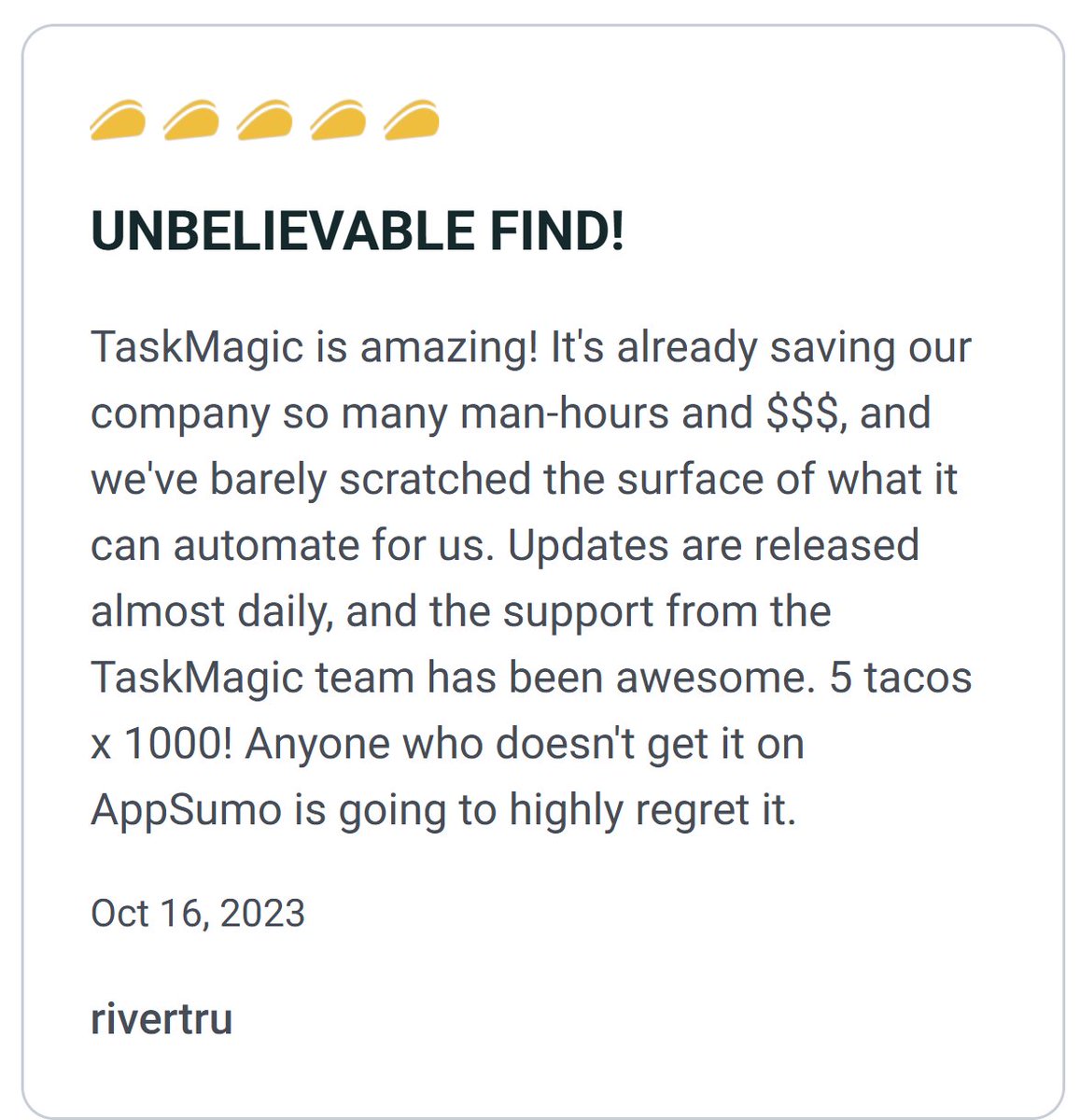 technsoftware's tweet image. Are you drowning under manual processes? STOP! One of the best tools on @Appsumo right now is TaskMagic. It's got an EXTRA 10% off LIFETIME DEAL right now for the next 2 hours #Sumoday...but the clocks ticking so grab it while you can and get that... vbt.io/tech-n-softwar…