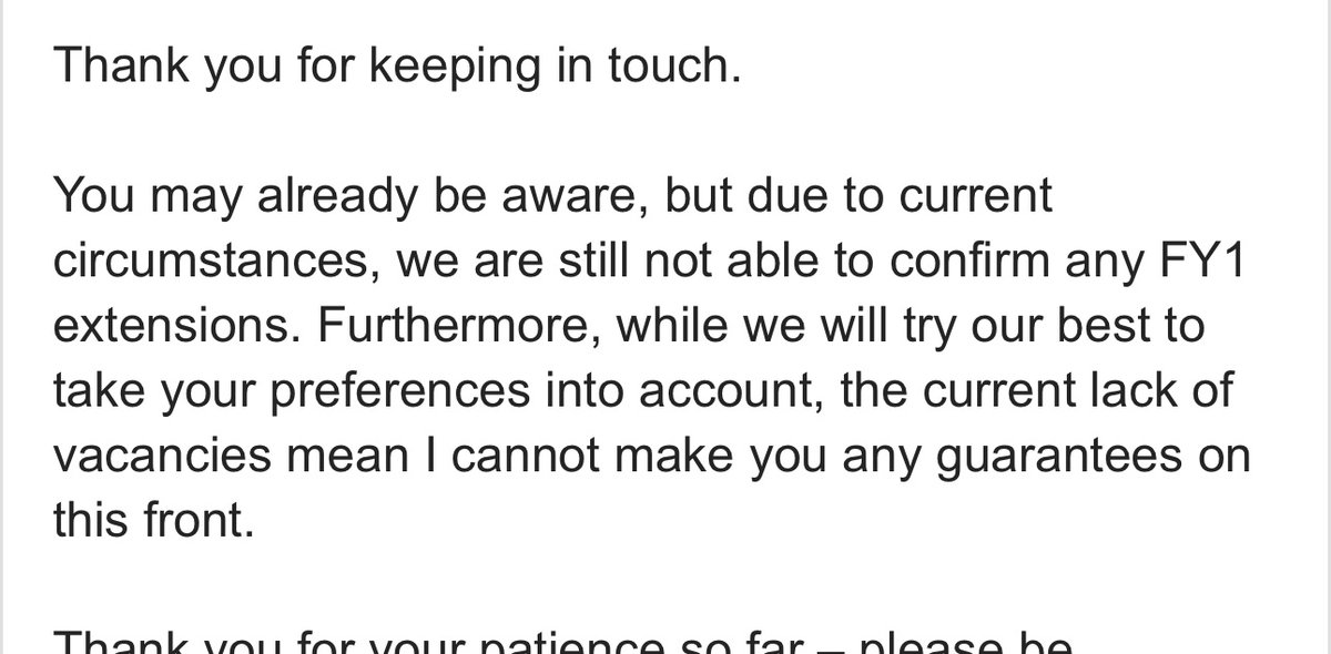 agemjourney's tweet photo. #MedTwitter update I got this email just now.. 

They have had a YEAR to plan for this, I applied to LTFT before FY1 + was told then I’d do an extra rotation and that’d I’d hear by April at the latest.. but instead they’ve allocated all the other jobs before 🤦🏻‍♀️😭 https://t.co/a3EqVOt3KL