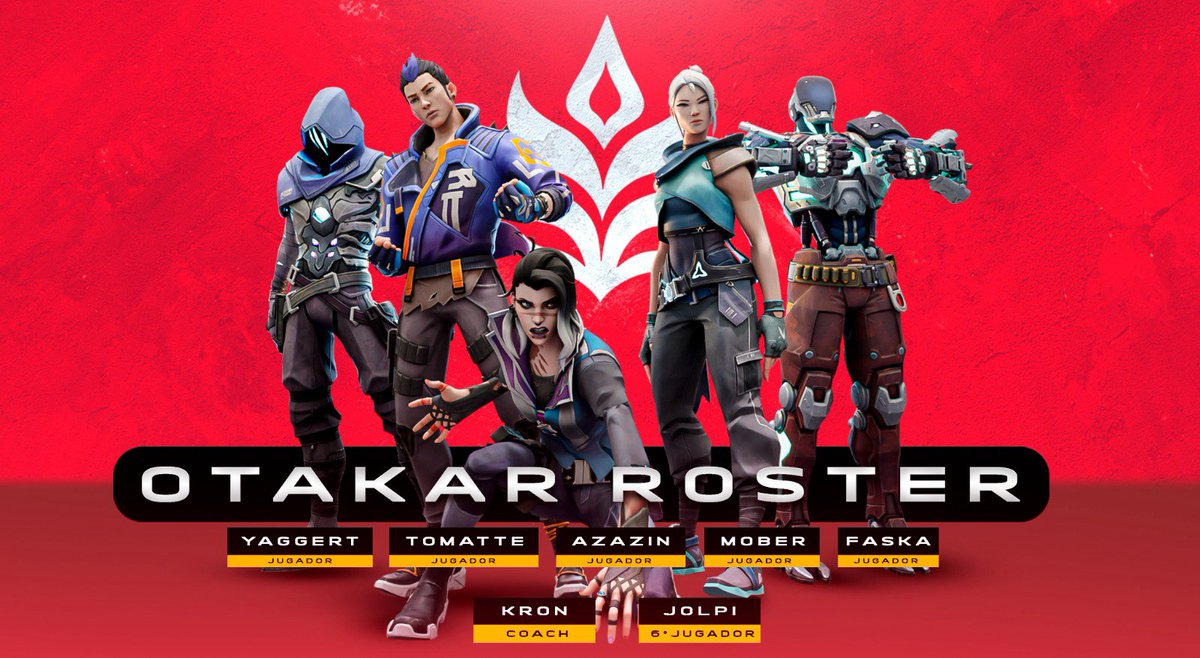 Otakar Esports (@otakar_esports) on Twitter photo Tras una serie de tryouts cerramos el roster con el que participaremos en las #FinalesCTVAL:
🌺 <a href="/yaggert_/">OTK yaggert 🐺</a>
🌺 <a href="/AZAZiNS_/">OTK azaziN</a>
🌺 <a href="/tomattefrito/">OTK tomatte</a>
🌺 <a href="/moberAIM/">OTK mober</a>
🌺 <a href="/Jolpi314/">OTK Jolpi</a>
👨💼 <a href="/KronDominguez00/">OTK KronN🐘🐘</a>
#NacidosParaReinar 👑 Tras una serie de tryouts cerramos el roster con el que participaremos en las #FinalesCTVAL:
🌺 <a href="/yaggert_/">OTK yaggert 🐺</a>
🌺 <a href="/AZAZiNS_/">OTK azaziN</a>
🌺 <a href="/tomattefrito/">OTK tomatte</a>
🌺 <a href="/moberAIM/">OTK mober</a>
🌺 <a href="/Jolpi314/">OTK Jolpi</a>
👨💼 <a href="/KronDominguez00/">OTK KronN🐘🐘</a>
#NacidosParaReinar 👑