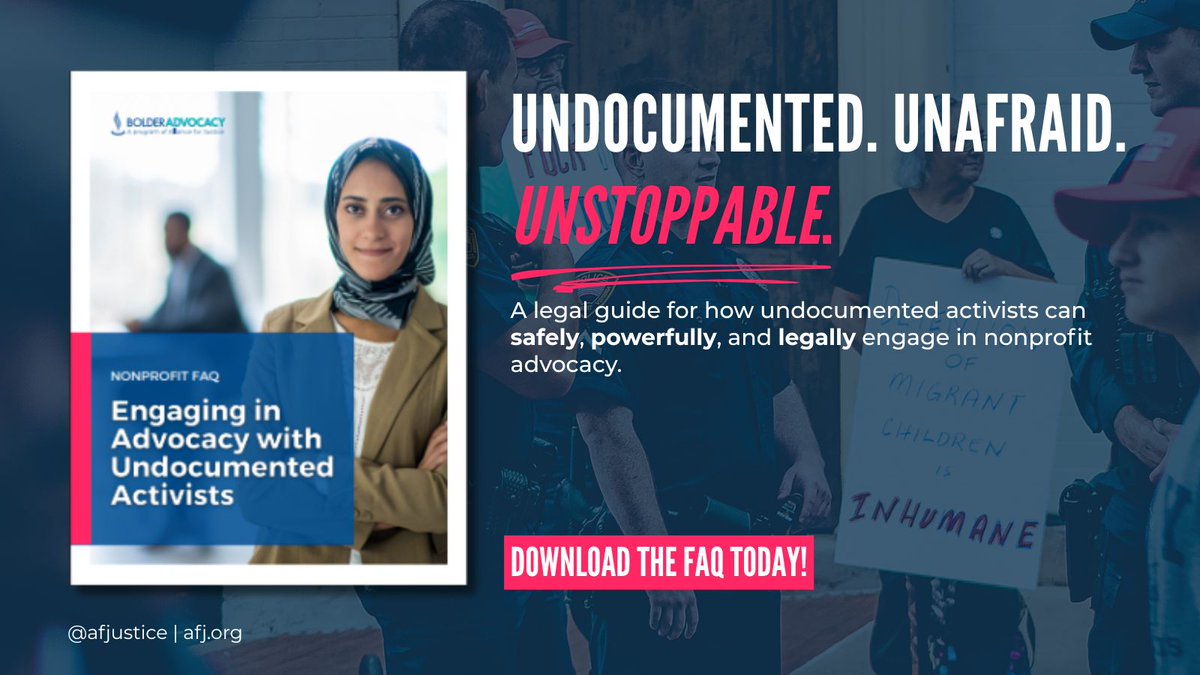 LA is rising up — and undocumented voices are leading the charge. Our FAQ outlines how they can legally engage in nonprofit advocacy to demand justice. #ImmigrantRights 

afj.org/resource/engag…