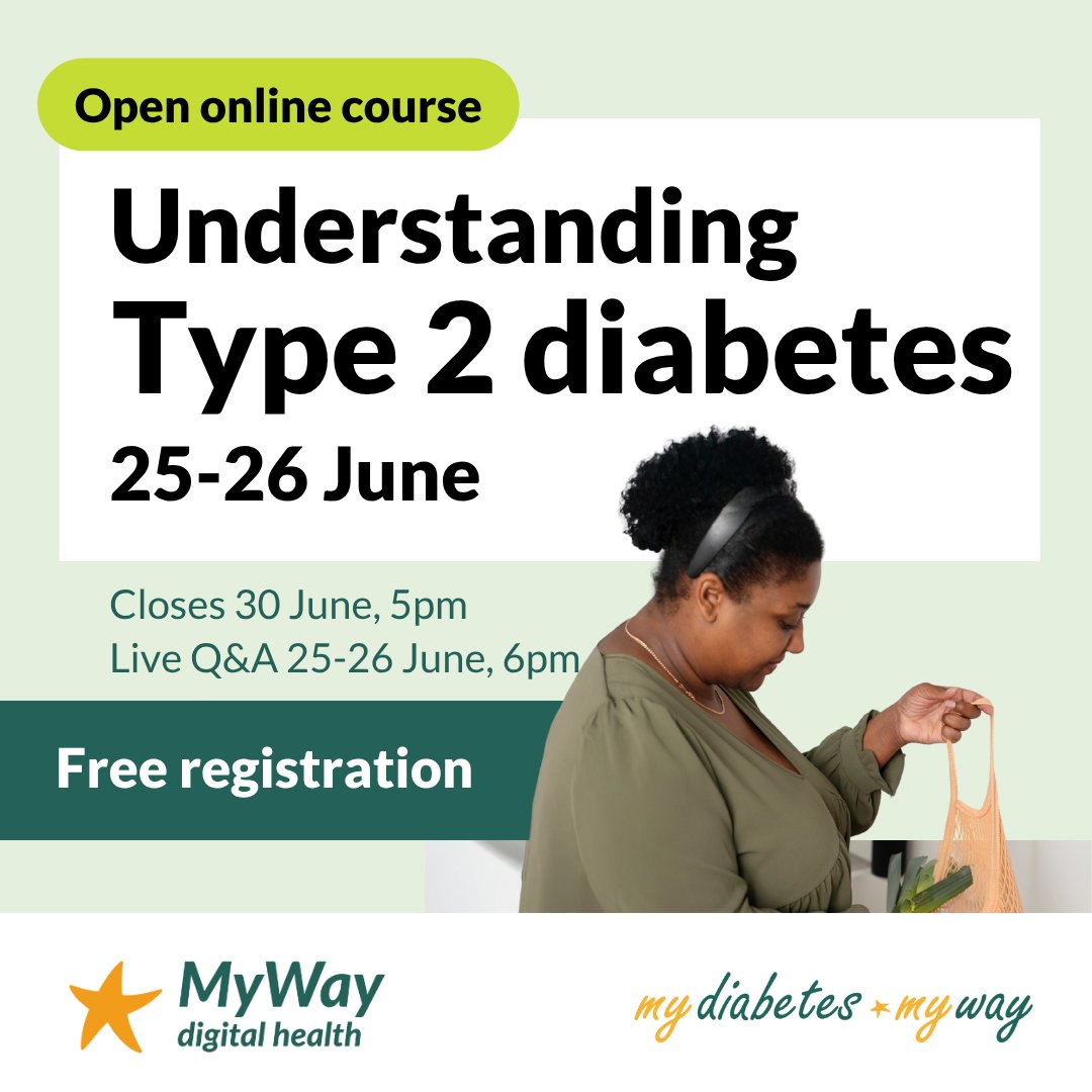 Join our free ‘Understanding Type 2 Diabetes’ online course! 

Starts Wed 25th June

Register here 
understandingtype2.mydiabetes.com

This course aims to give you the information about

• What type 2 diabetes is, how it occurs, how it is 
diagnosed and treated

Expert Q&amp;A 25th&amp;26th 6pm