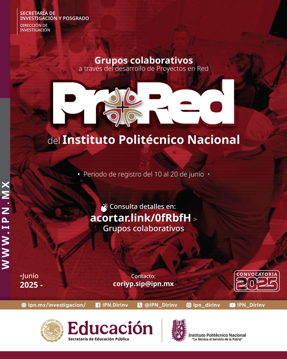 IPN_DirInv's tweet photo. 🧩🤝Conoce la #Convocatoria2025 de Grupos colaborativos a través del desarrollo de Proyectos en Red del @IPN_MX #ProRed, dirigida a miembros de las Redes de Investigación y Posgrado del Instituto.

ℹ️ https://t.co/wDaRSr5CJu https://t.co/qjYUviYsXx