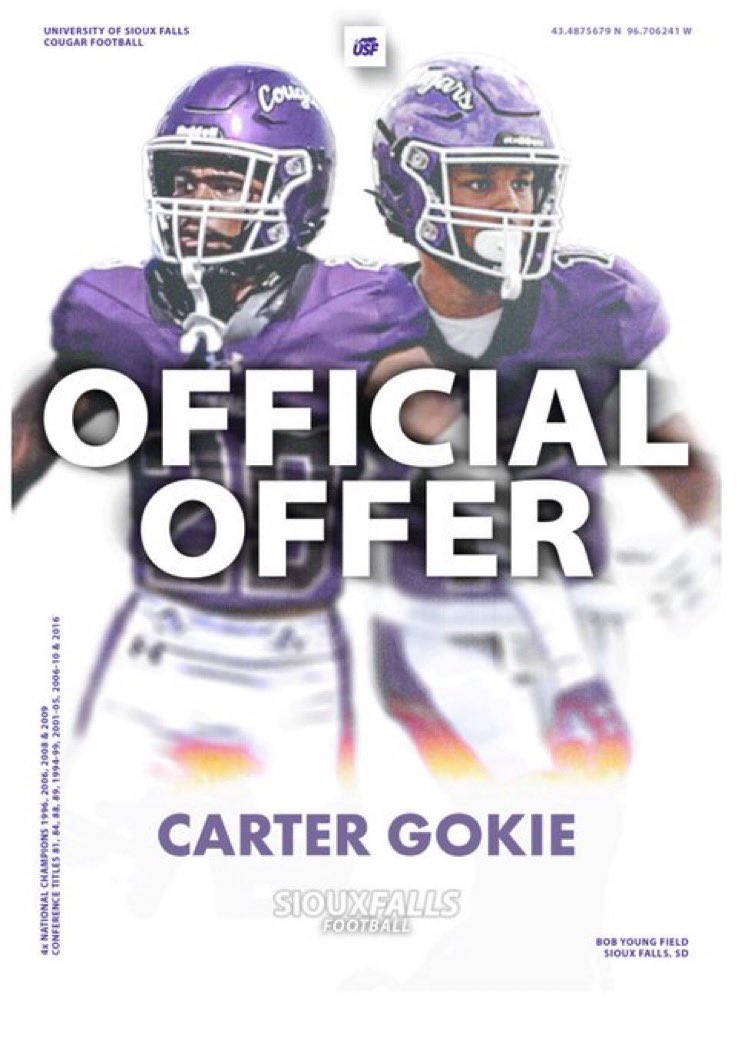 After a great camp at USD, I’m blessed to receive and offer from Sioux Falls! <a href="/JimGlogowski/">Coach Glo</a>