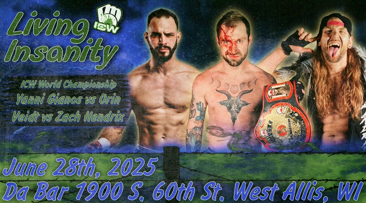 ICWMKE's tweet image. 馃毃Match Announcement馃毃
After The #1 Contenders Match Between Zach Hendrix & Yanni Gianos Ended in a Double Pin on 5/30, ICW Management Have Decided to Give The Title Match to BOTH Men Making it a Triple Threat Main Event!