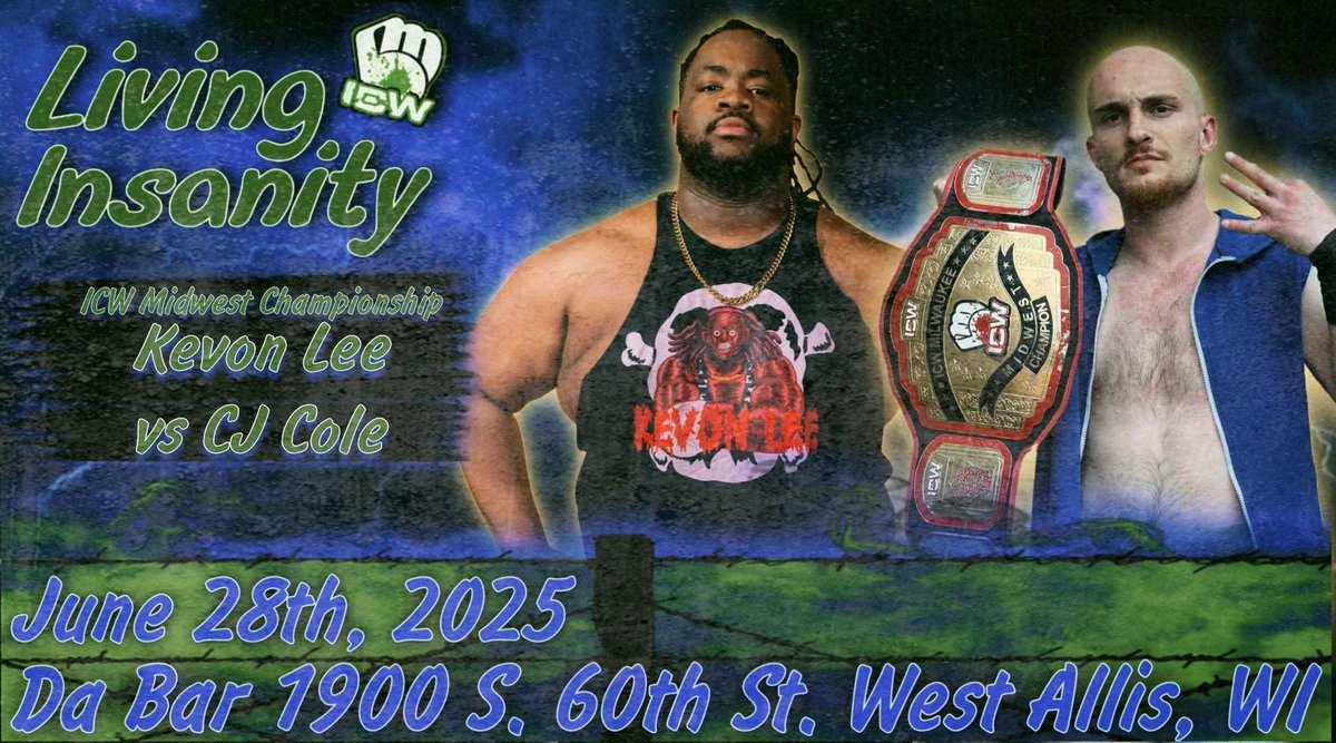 ICWMKE's tweet image. 馃毃Match Announcement馃毃
After Using Some Questionable Tactics to Win The ICW Midwest Championship in The First Ever Iron Man Insanity Match at Battle at Da Bar CJ Cole Tried to Put The ICW Locker Room on Notice Before He Was Met Face To Face With a Challenge From Kevon Lee!mil