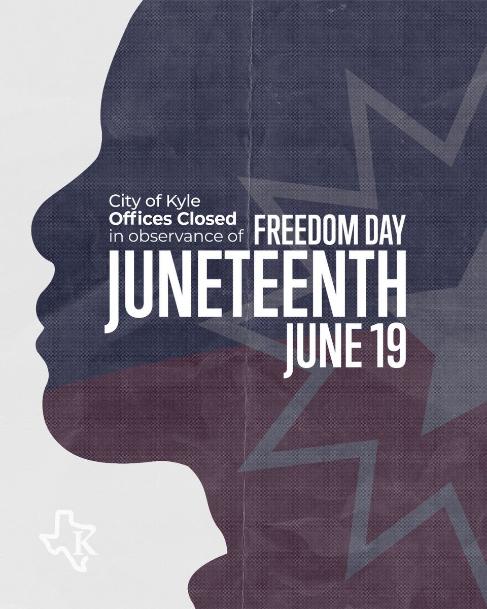 City of Kyle offices will be closed Thursday, June 19 in observance of Juneteenth. Regular business hours will resume Friday, June 20.

Join us Saturday, June 14 at Mary Kyle Hartson Park for two Juneteenth Celebrations, the Dialogue for Peace and Progress - Celebrating