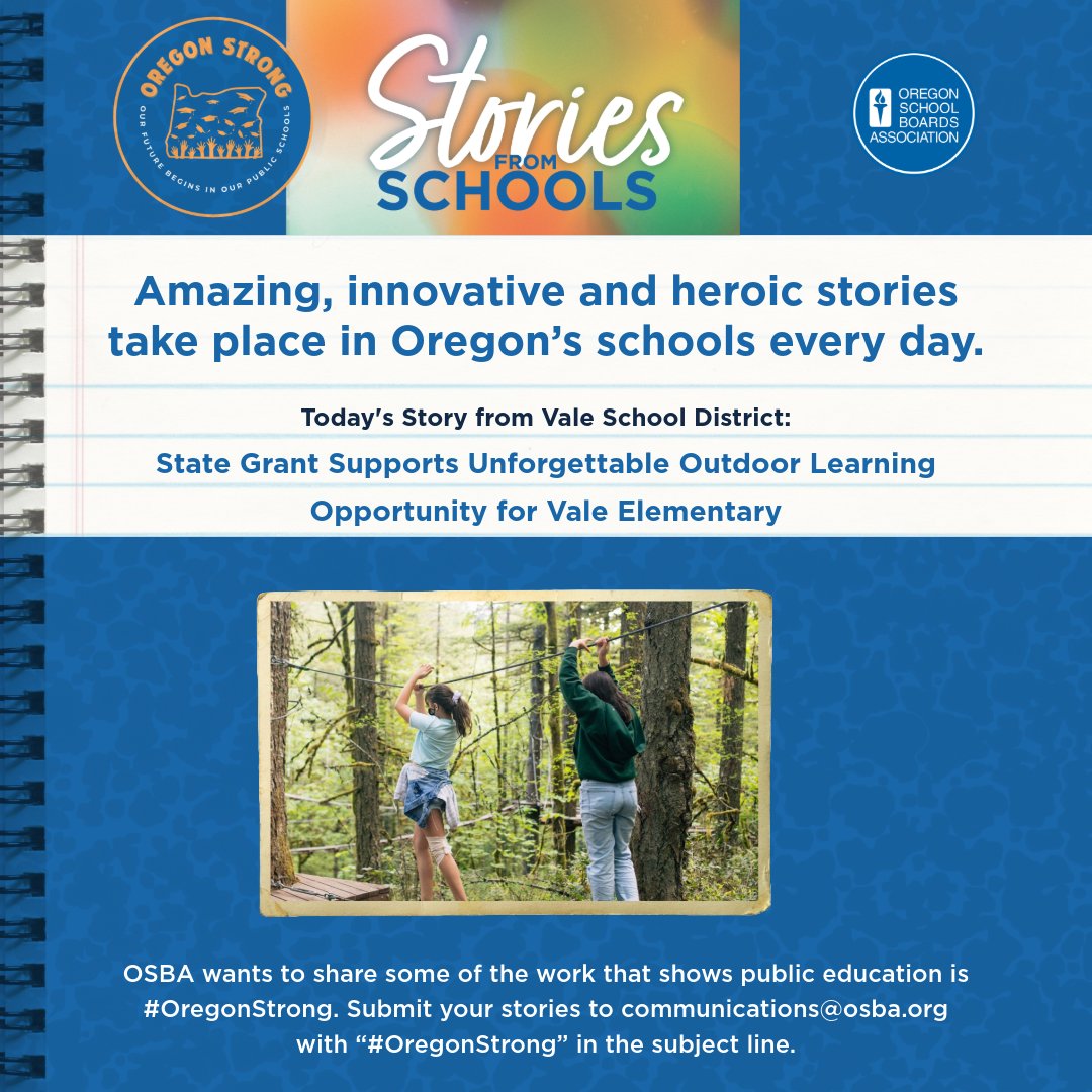 Today we have a story from Vale School District:
State Grant Supports Unforgettable Outdoor Learning Opportunity for Vale Elementary

Read more: facebook.com/valeschooldist…

#OregonStrong #oregon #publiceducation #studentsuccess #educationmatters