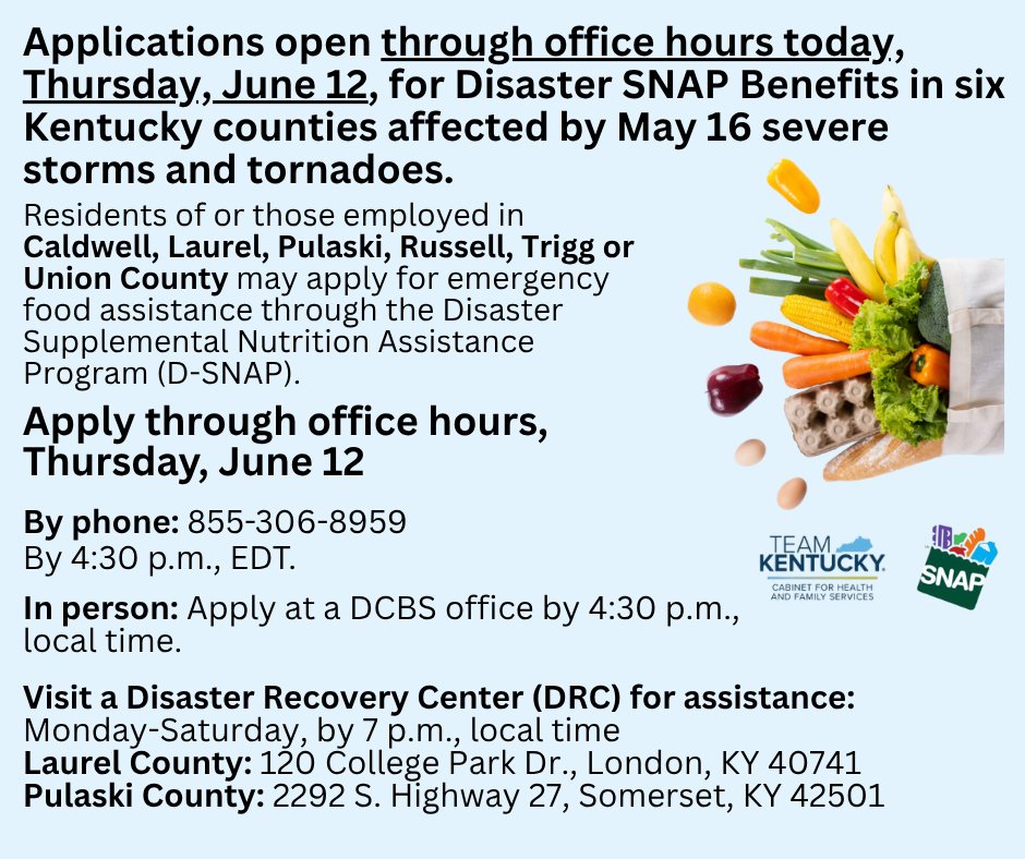 Final Day to Apply for Apply for Disaster SNAP Assistance! 

#TeamKentucky