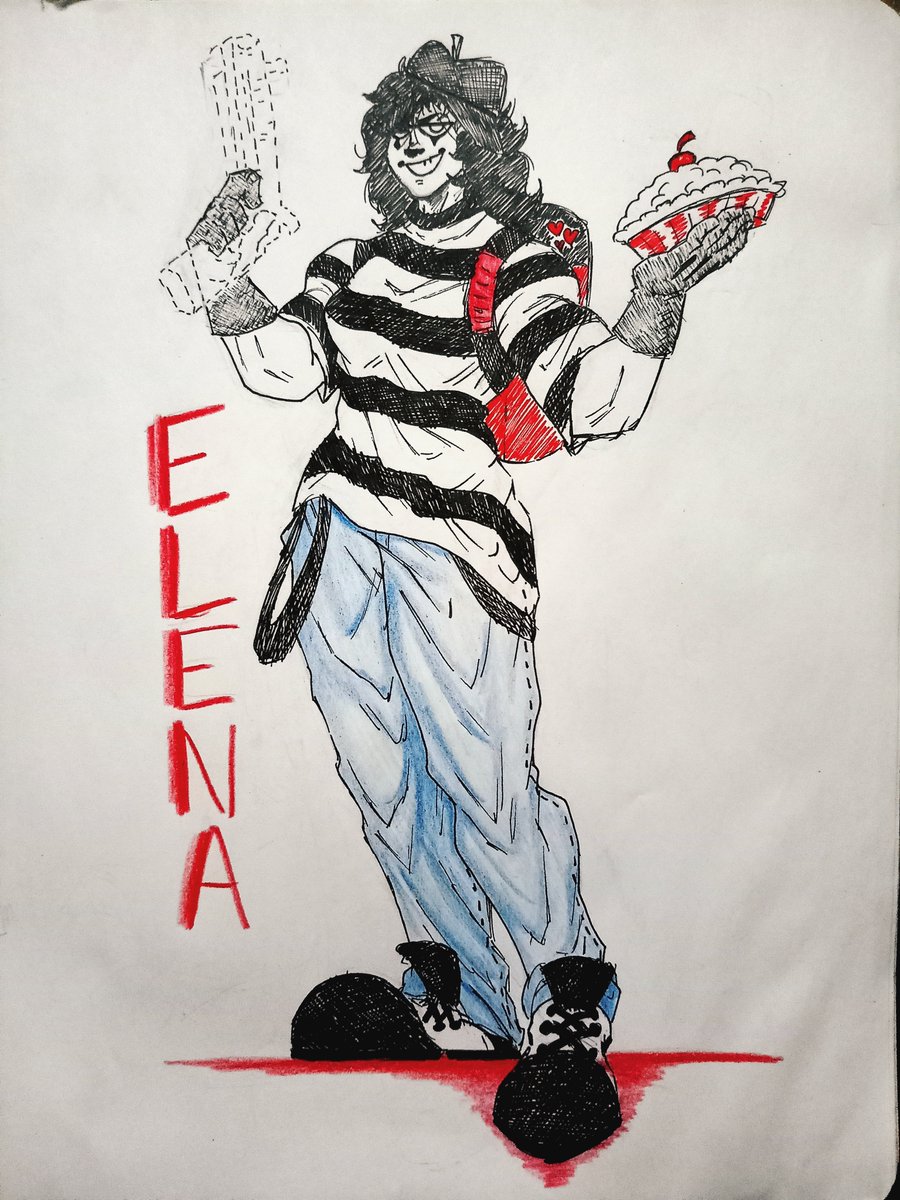 Ayer se me dio por dibujar a Elena como si una villana de esas que roban bancos y asi, tiene la habilidad de usar su imaginacion para materializar armas que al impactar provocan dolor muscular intenso (se cura con muflex o pronol jsjajajsjakskjk)