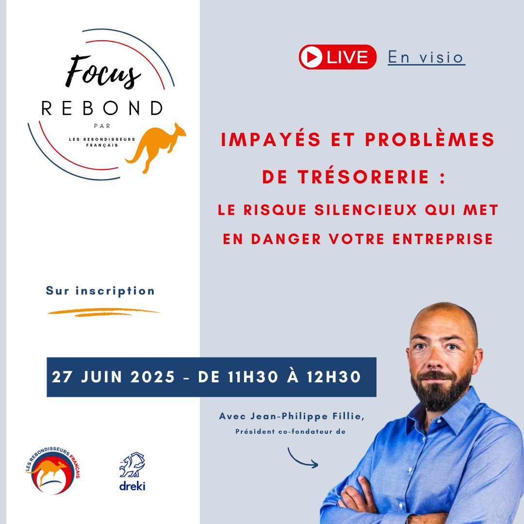 En 2025, un impayé suffit à faire vaciller une TPE/PME.
💥 Trésorerie sous pression, retards qui s’enchaînent…
👉 Participez au #FocusRebond ce vendredi avec <a href="/Dreki/">Dreki</a> pour des solutions concrètes.
🗓 21/06 à 11h30 – en ligne
🔗helloasso.com/associations/l… @fabdevelay <a href="/PPelouzet/">Pierre Pelouzet</a>