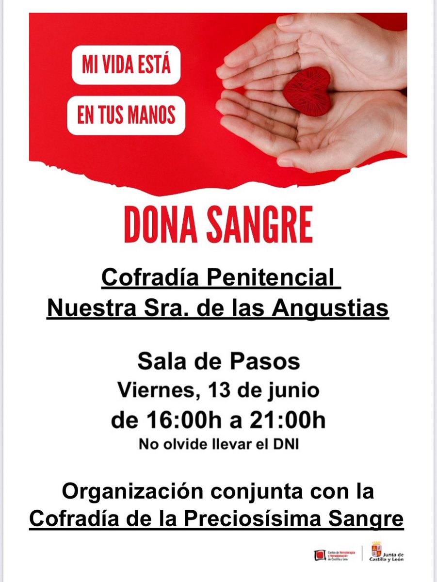 Donación de Sangre

🗓️VIERNES 13 DE JUNIO de 16.00 a 21.00 horas.

📍Salón de Pasos Iglesia de las Angustias.

#DonaSangre #DonaVida