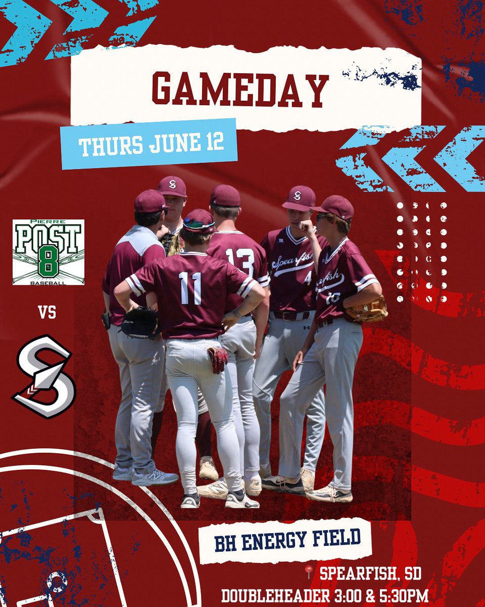 Senior Legion hosts Pierre Post 8 for an afternoon doubleheader in Spearfish! Games will also be streamed on KDSJ #sdpreps 

🆚 <a href="/PierrePost8/">American Legion</a> 
📍 Spearfish, SD
🏟️BH Power Sports Complex
🕰️ 3:00 pm &amp; 5:30 pm
📺 Game 1: youtube.com/live/yx0EoCUZp…
📺 Game 2: youtube.com/live/zteijkoHB…