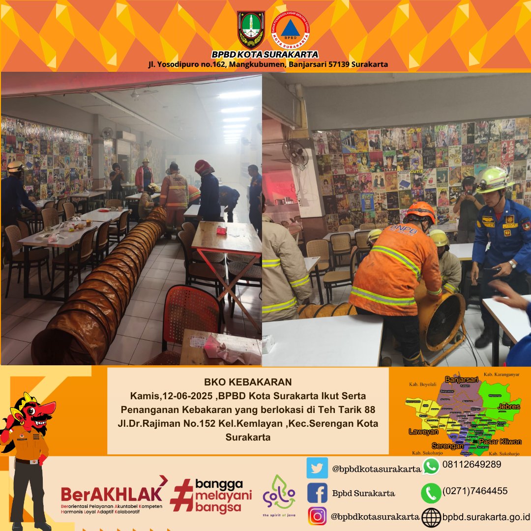 BpbdSurakarta's tweet photo. BKO KEBAKARAN
Kamis,12-06-2025 ,BPBD Kota Surakarta Ikut Serta Penanganan Kebakaran yang berlokasi di Teh Tarik 88 Jl.Dr.Rajiman No.152 Kel.Kemlayan ,Kec.Serengan Kota Surakarta
@BNPB_Indonesia 
@bpbdjateng 
@pemkotsolo https://t.co/Q6RWIFvLTY
