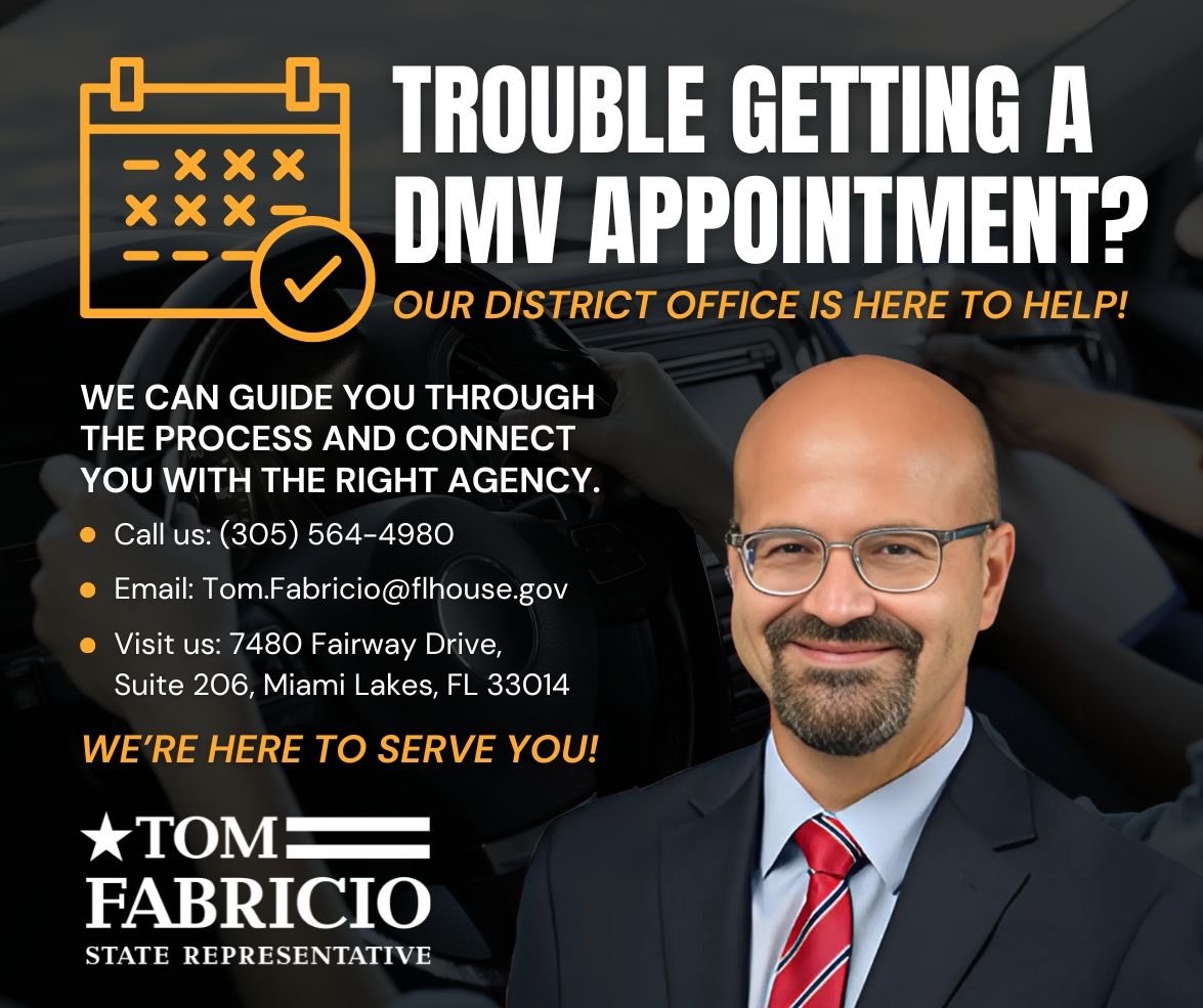 TPFabricio's tweet image. If you’re having trouble getting an appointment with the DMV— my district office is here to help.

📞 (305) 564-4980

#District110 #DMVHelp #StopScalpers #PublicService #TomFabricio
