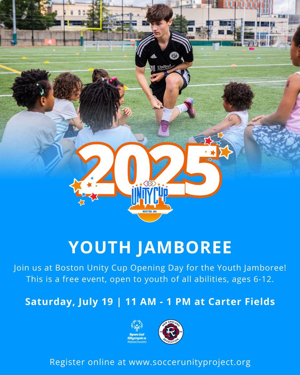 Join us for fun and games at the Boston Unity Cup Youth Jamboree, presented in partnership with the New England Revolution &amp; Special Olympics of MA! 

 The event is free, and open to youth ages 6 - 12. Register here: buff.ly/pd2r49d