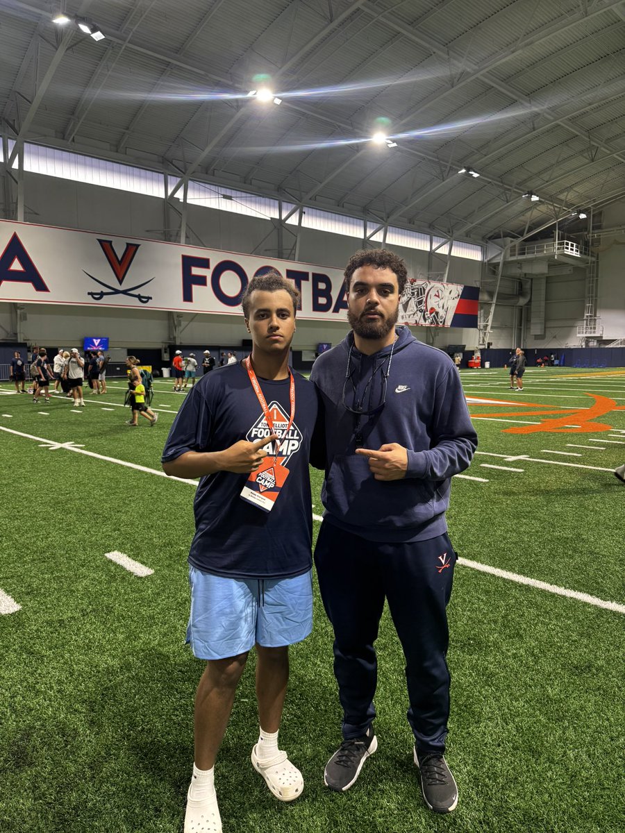 Moises_R7's tweet photo. I had an amazing time yesterday at the @UVAFootball Camp. Thank you @kambutler82 @coachdowning1 @Mike_Moore32 @CoachChrisSlade for an incredible camp experience. I appreciate the time, and energy each of you put into helping me improve. Grateful to learn from some of the best. https://t.co/B8NAjsTp2W