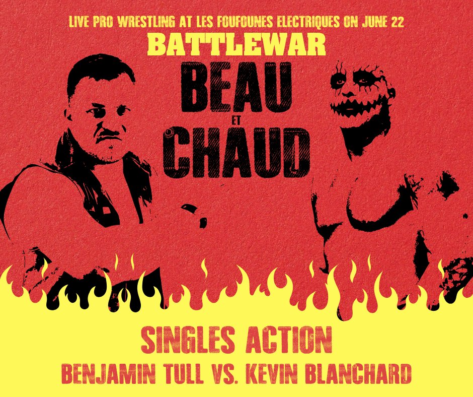 TheBATTLEWAR's tweet image. We'll need to make sure the AC is on high during this match.
@benjamintull and Kevin Blanchard are set for singles action on Sunday, June 22 at @LesFoufs!