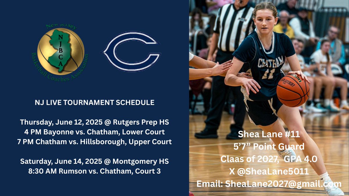 Shea Lane (@shealane5011) on Twitter photo Here is my schedule for NJ live. Can’t wait to be back playing with <a href="/chatgirlshoops/">Chatham High School (NJ) Girls Basketball</a> Here is my schedule for NJ live. Can’t wait to be back playing with <a href="/chatgirlshoops/">Chatham High School (NJ) Girls Basketball</a>