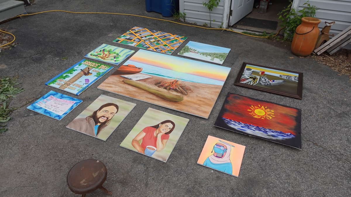 The sun and clouds cooperated nicely today so I could take my recent paintings outside and photograph them!

Anyone still interested in Physical Art attached to their #NFT's for proof of ownership on #Cardano, #Ethereum, #BTC, $SOL or $DOT?