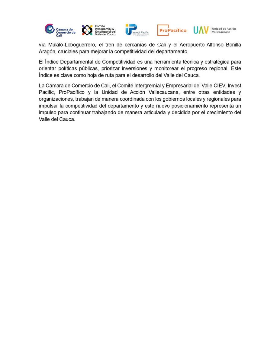 #Comunicado | El Valle del Cauca fue reconocido como el tercer departamento más competitivo del país en el IDC 2025. 📈

Nos destacamos en sofisticación empresarial y entorno para los negocios, pero enfrentamos retos en educación básica, formación para el trabajo e