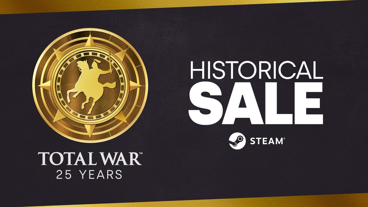 The Total War Historical Franchise Sale is now live across Steam! From today until June 26th, grab up to 75% off a selection of historical Total War titles.

💸 store.steampowered.com/publisher/Sega…